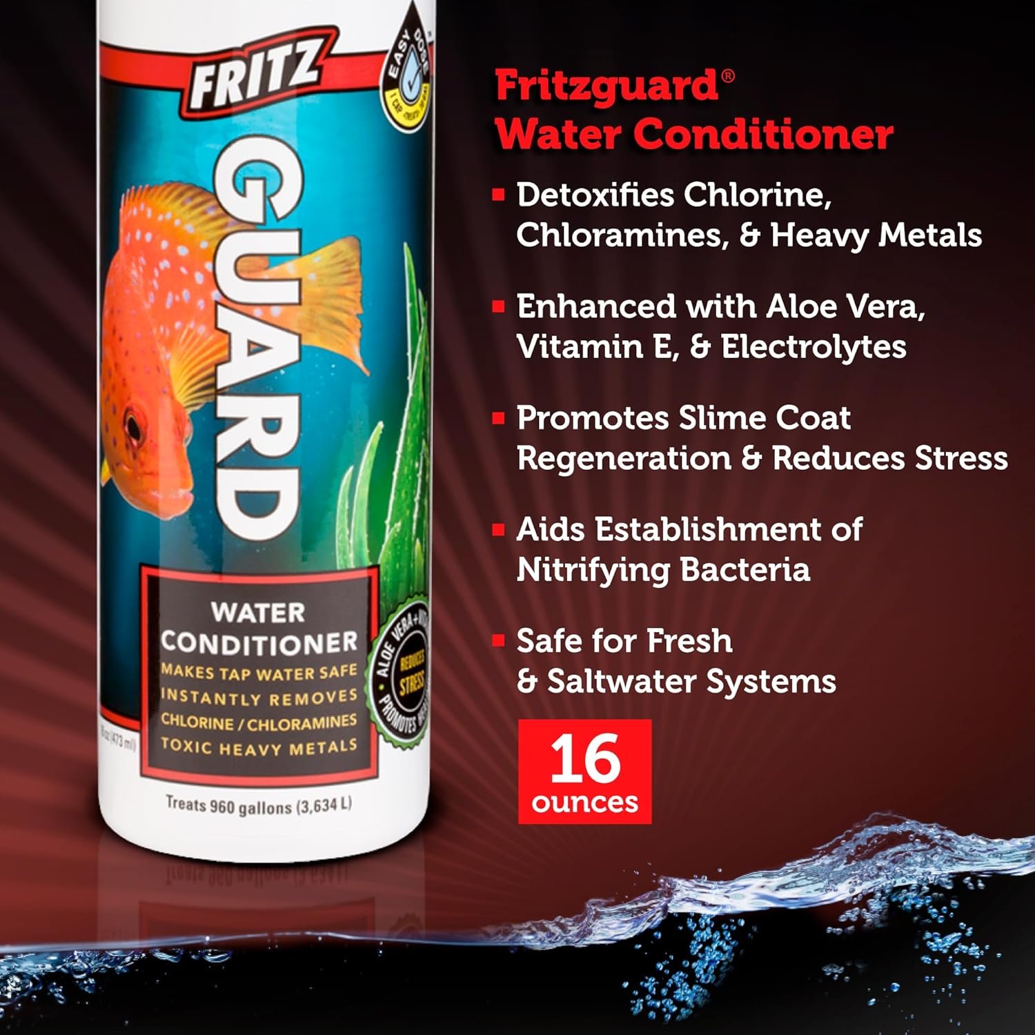 Fritzguard Water Conditioner/Dechlorinator for Fresh  Salt Water Aquariums, 16 oz